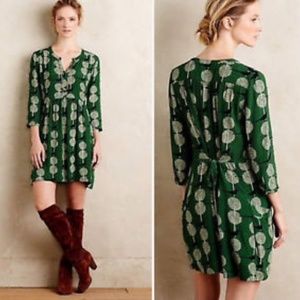 Maeve Anthropologie Green Tunic Bird Dress Petite